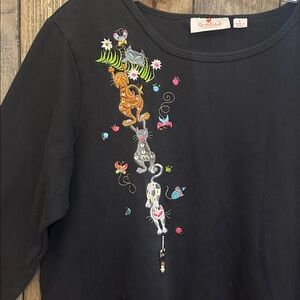 Vintage Quacker Factory Cat & Mouse Embellished Top Y2K Beaded 100% Cotton